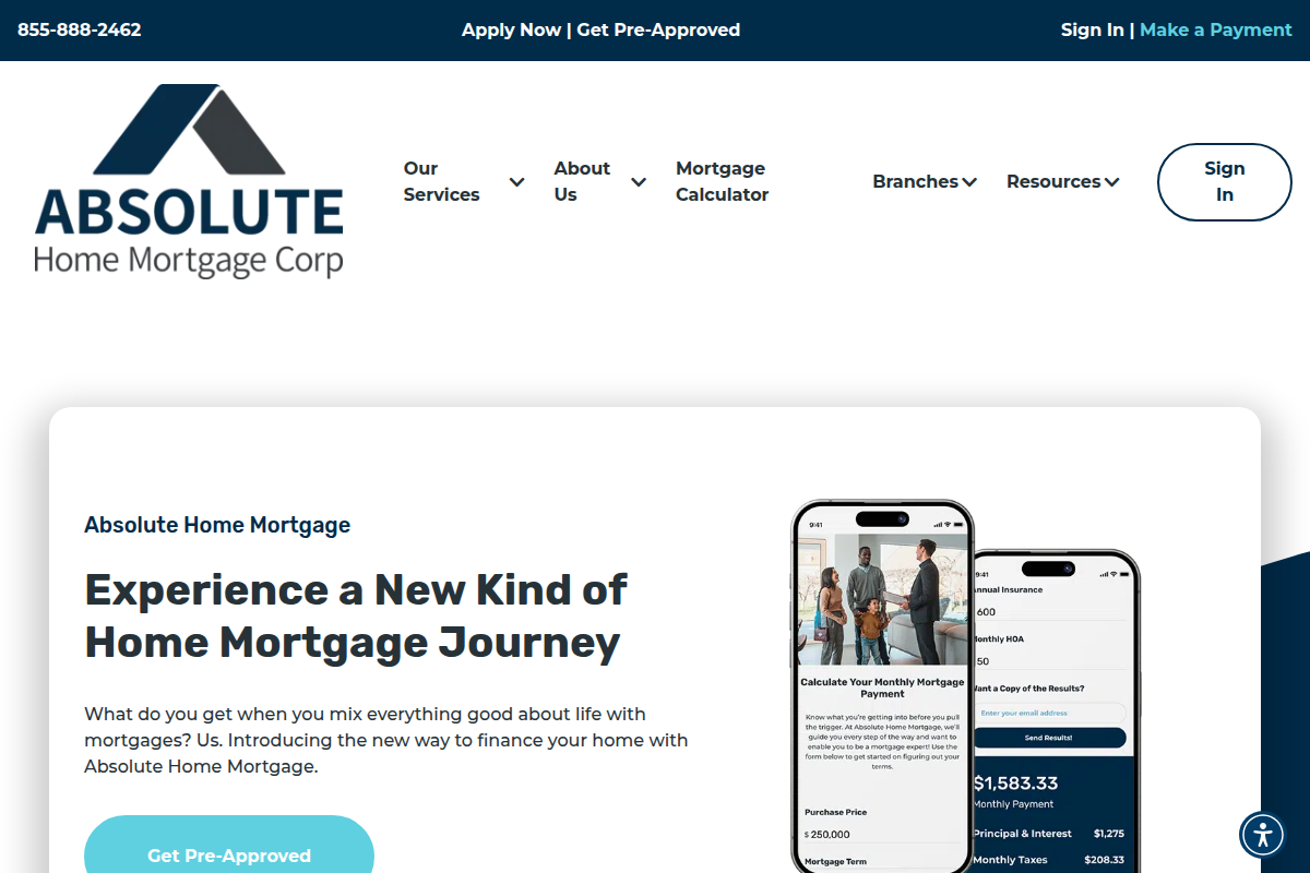 ABSOLUTE HOME MORTGAGE CORPORATION website snapshot
