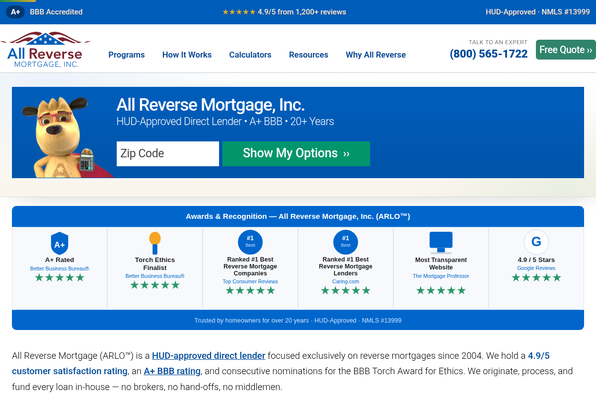 ALL REVERSE MORTGAGE, INC. website snapshot