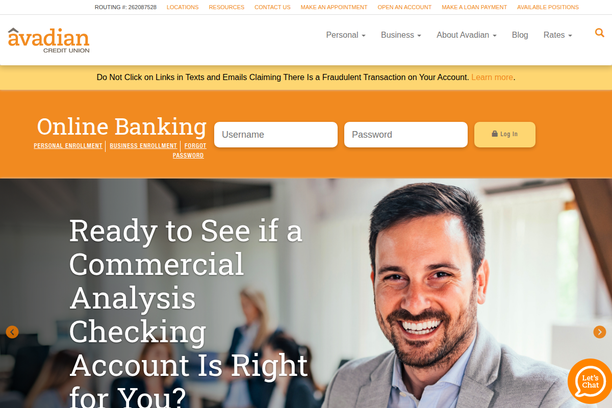 AVADIAN CREDIT UNION website snapshot