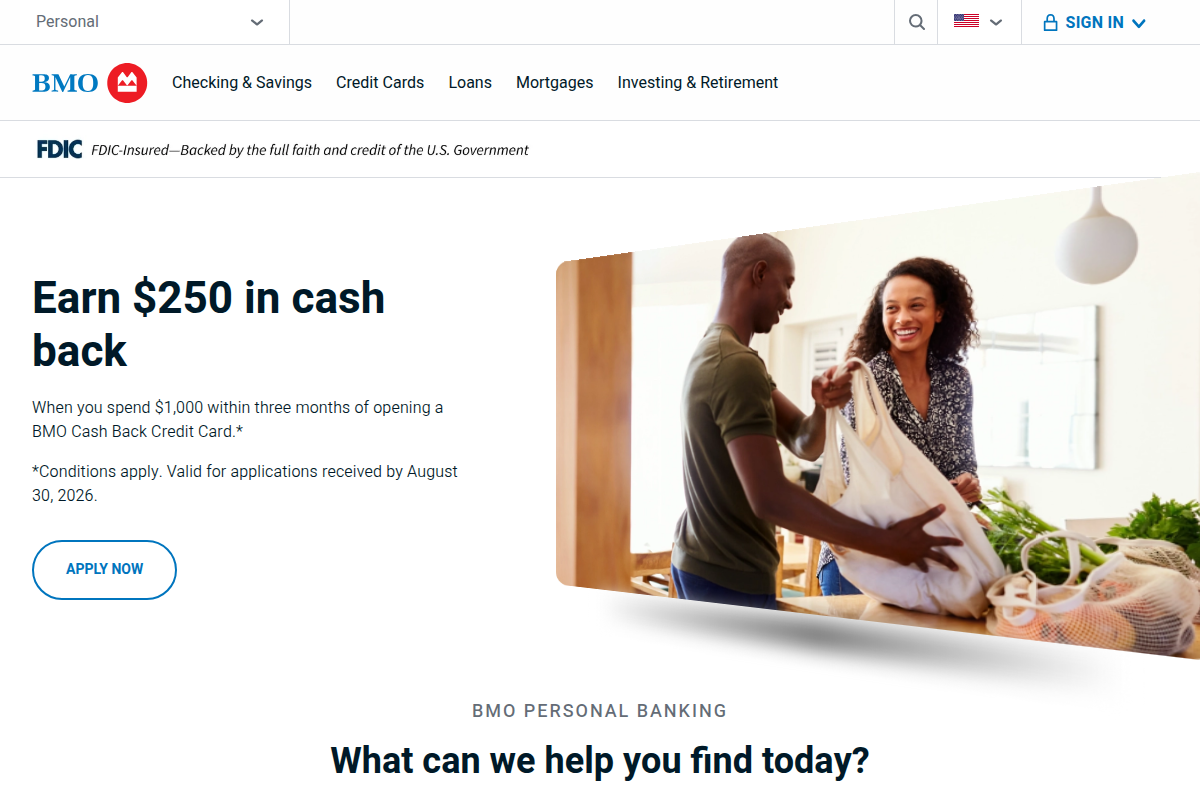 BMO BANK N.A. website snapshot