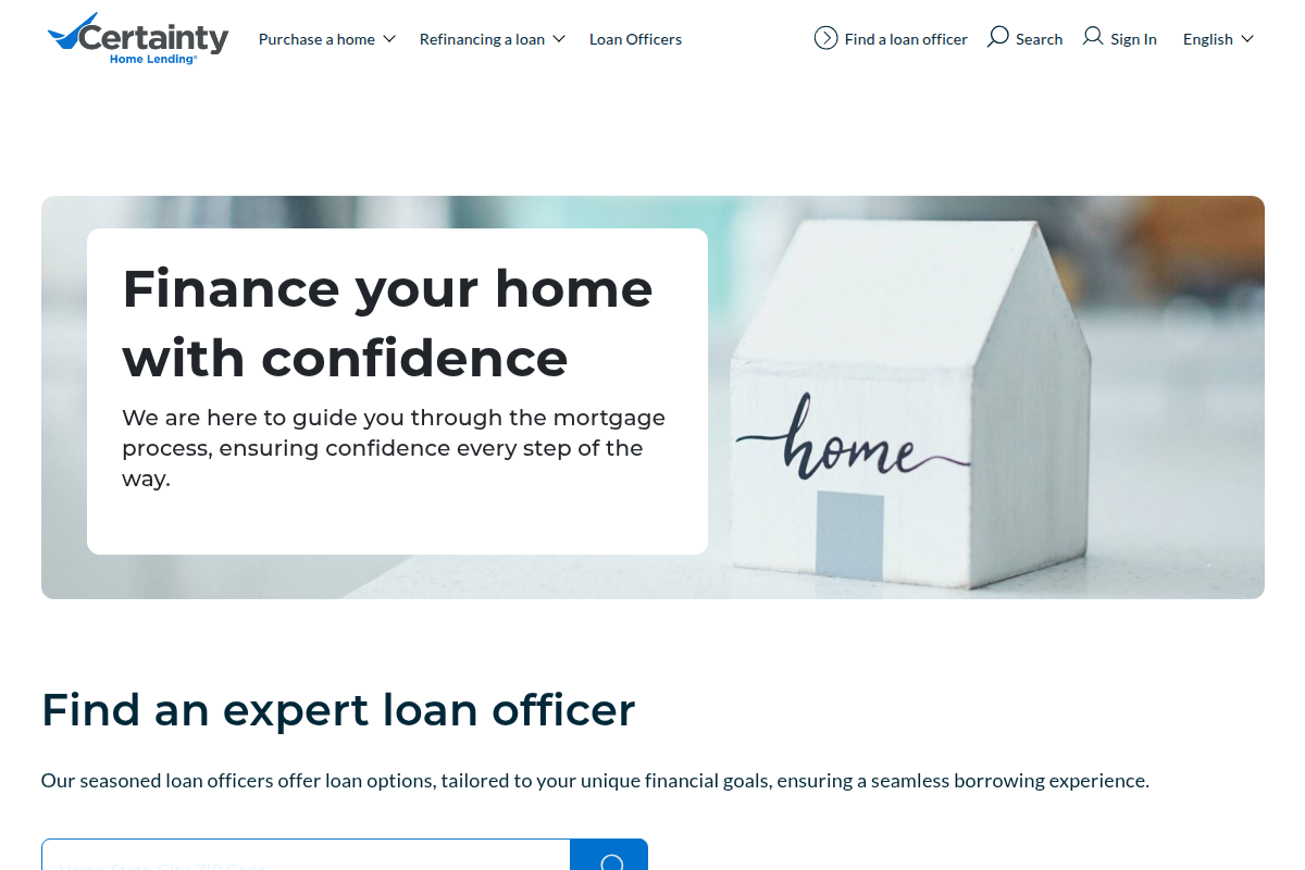 CERTAINTY HOME LOANS, LLC website snapshot