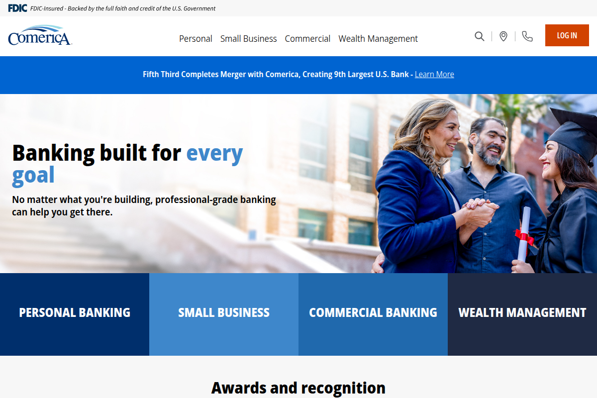 COMERICA BANK website snapshot