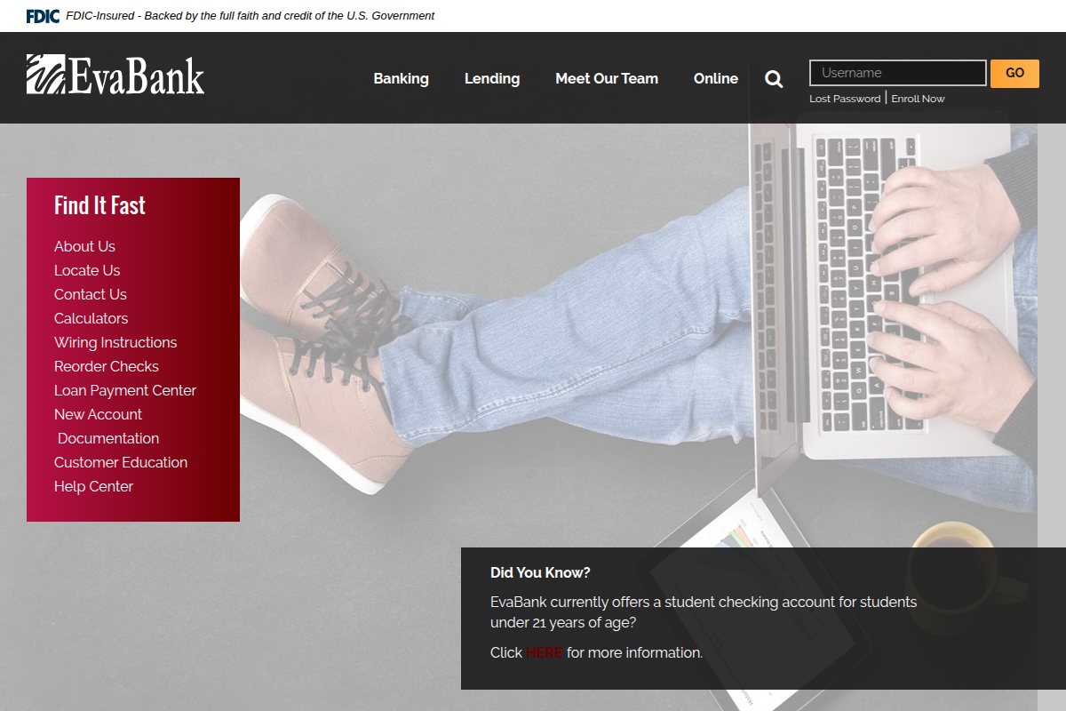 EVABANK website snapshot