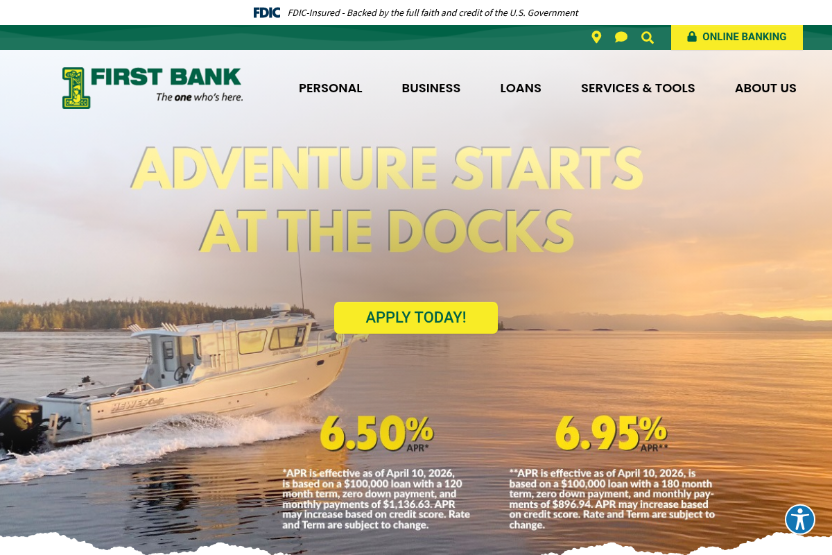 FIRST BANK website snapshot