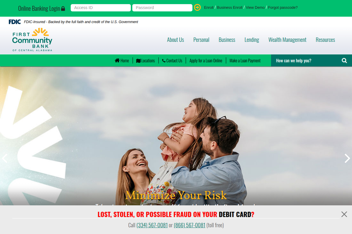 FIRST COMMUNITY BANK OF CENTRAL ALABAMA website snapshot