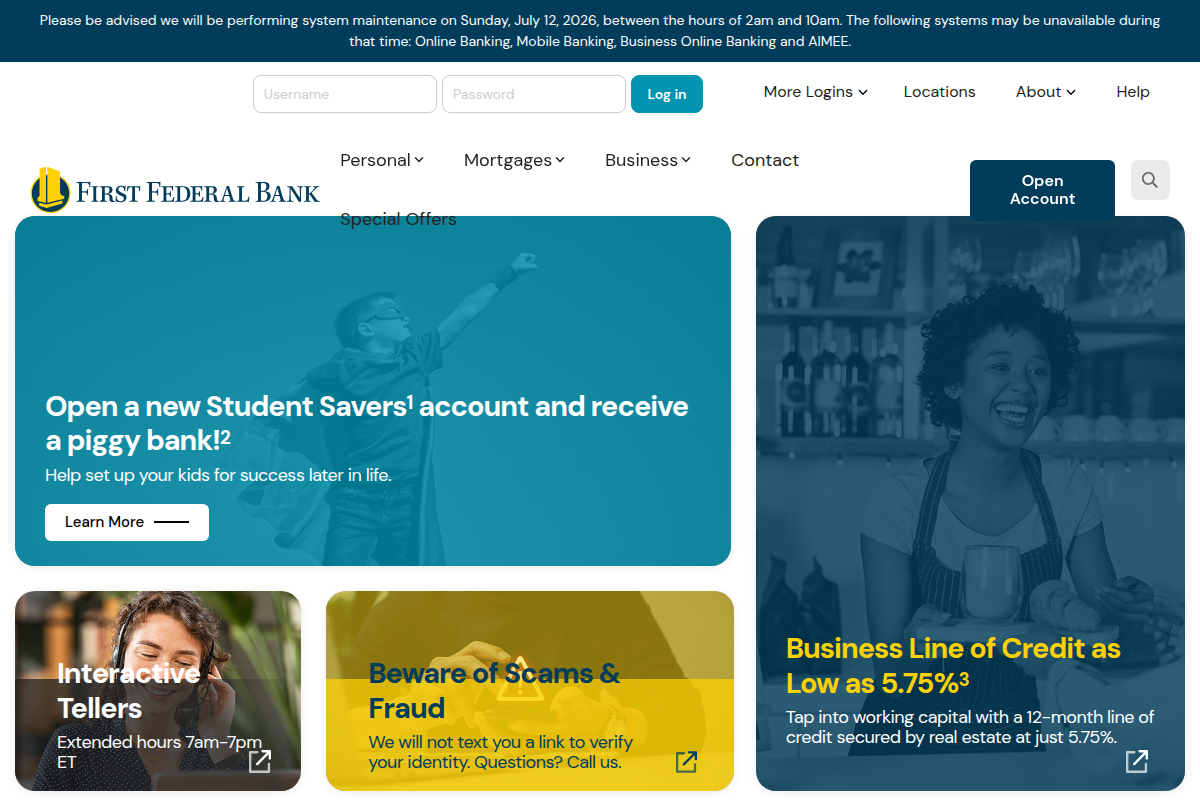 FIRST FEDERAL BANK website snapshot
