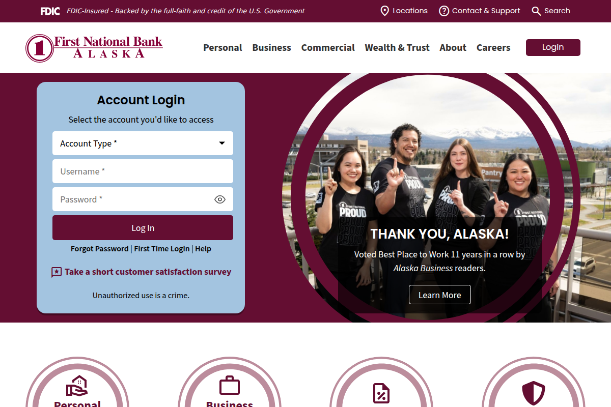 FIRST NATIONAL BANK ALASKA website snapshot