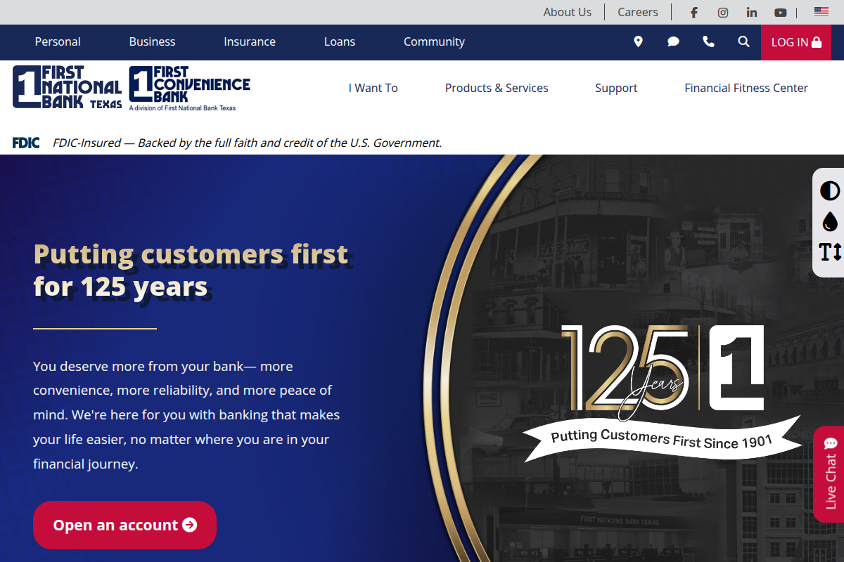 FIRST NATIONAL BANK TEXAS website snapshot