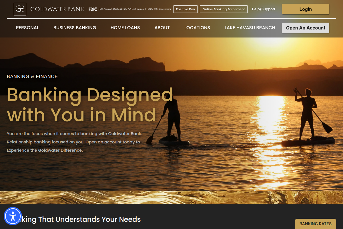 GOLDWATER BANK NA website snapshot
