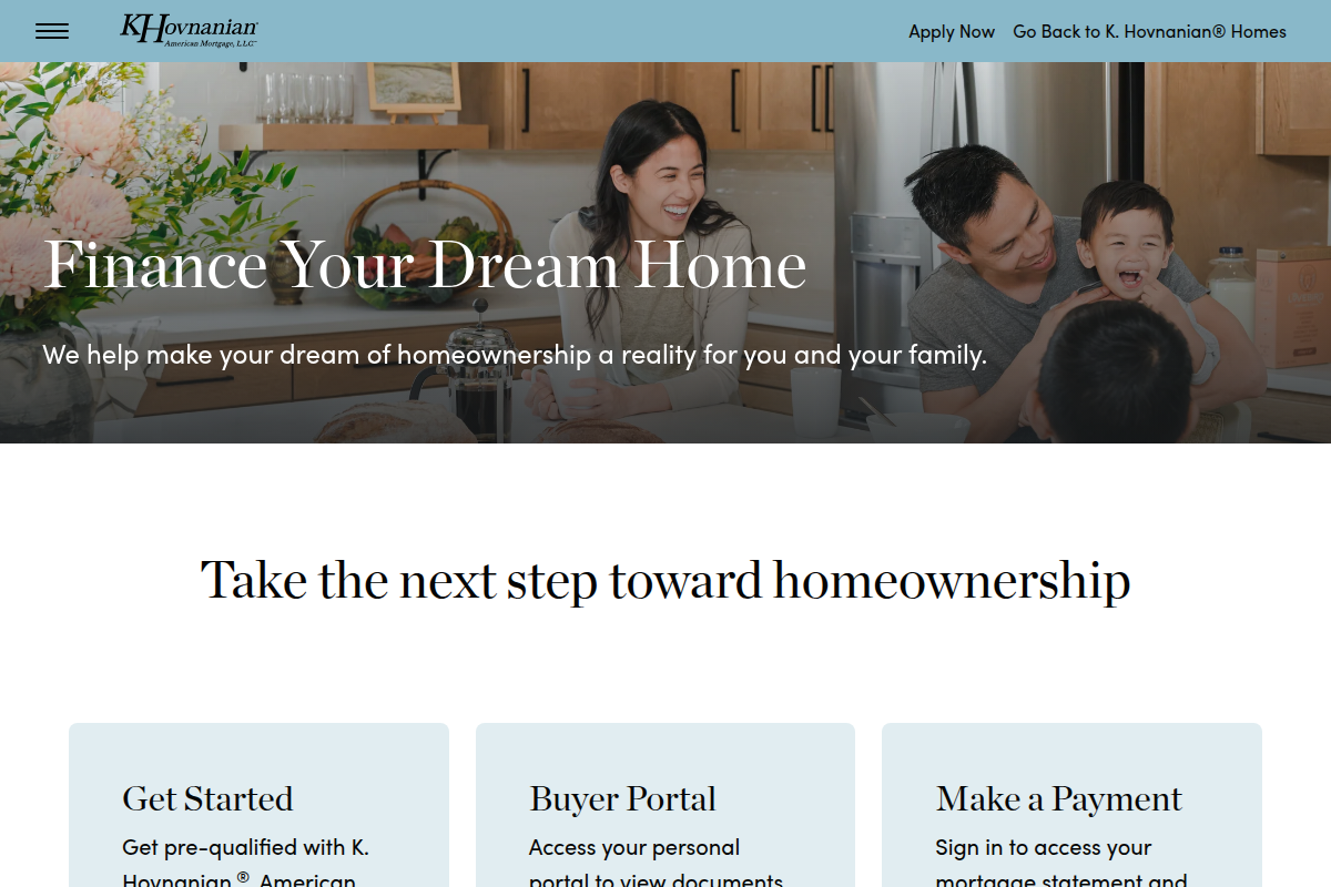 K. HOVNANIAN AMERICAN MORTGAGE, L.L.C. website snapshot