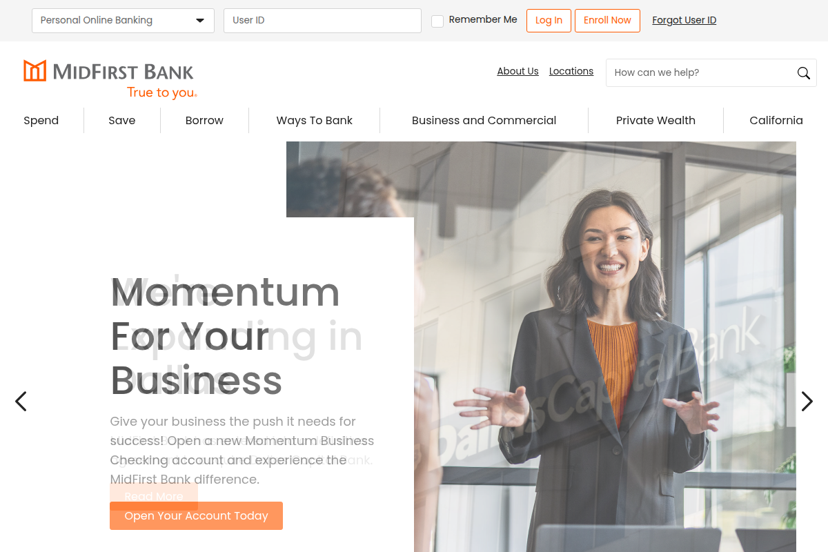 MIDFIRST BANK website snapshot
