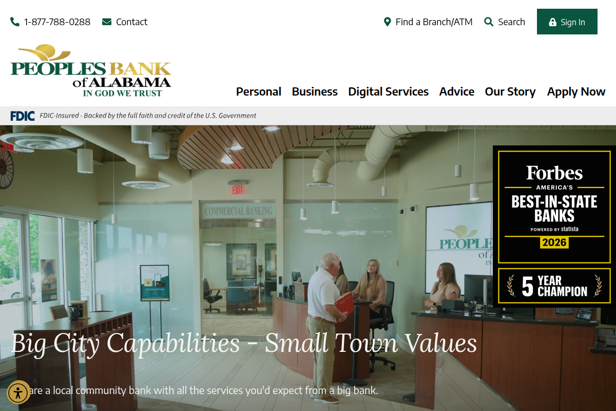 PEOPLES BANK OF ALABAMA website snapshot