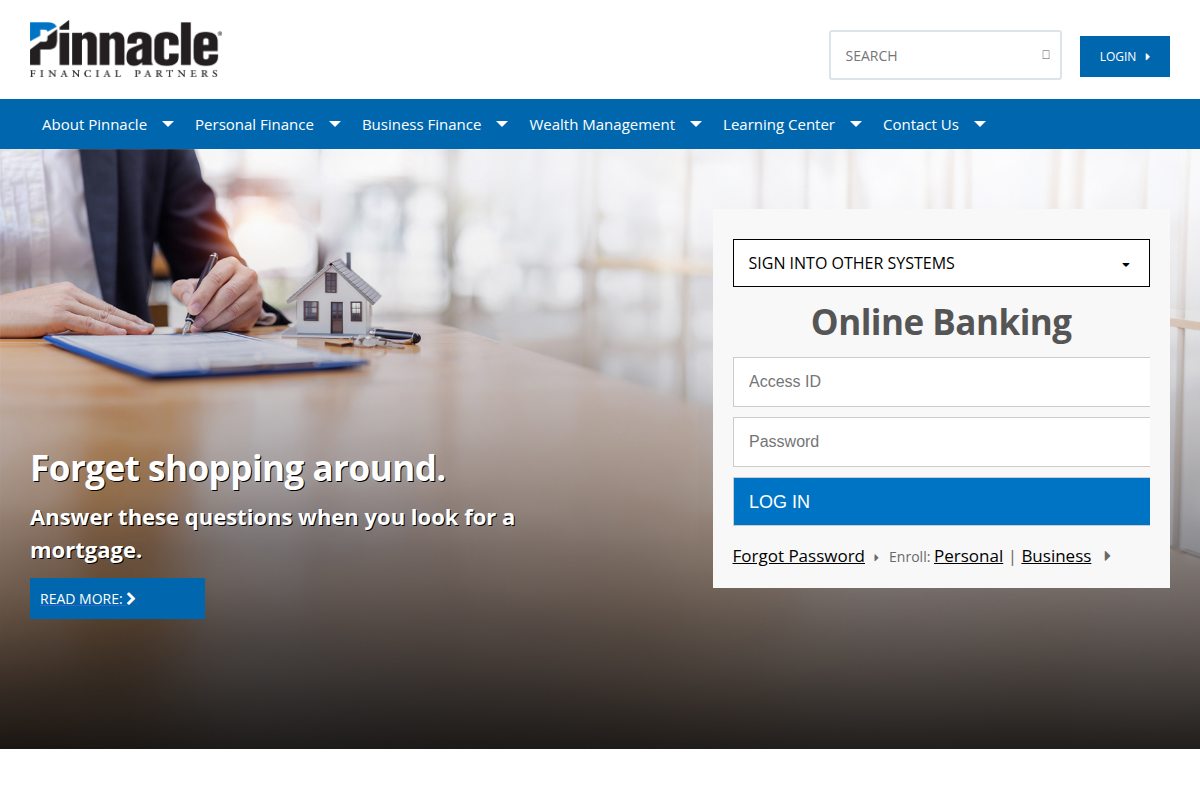 PINNACLE  BANK website snapshot