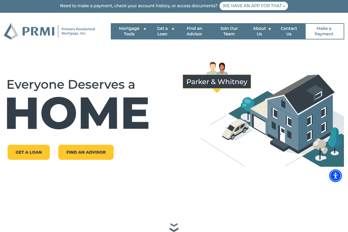 PRIMARY RESIDENTIAL MORTGAGE INC website snapshot