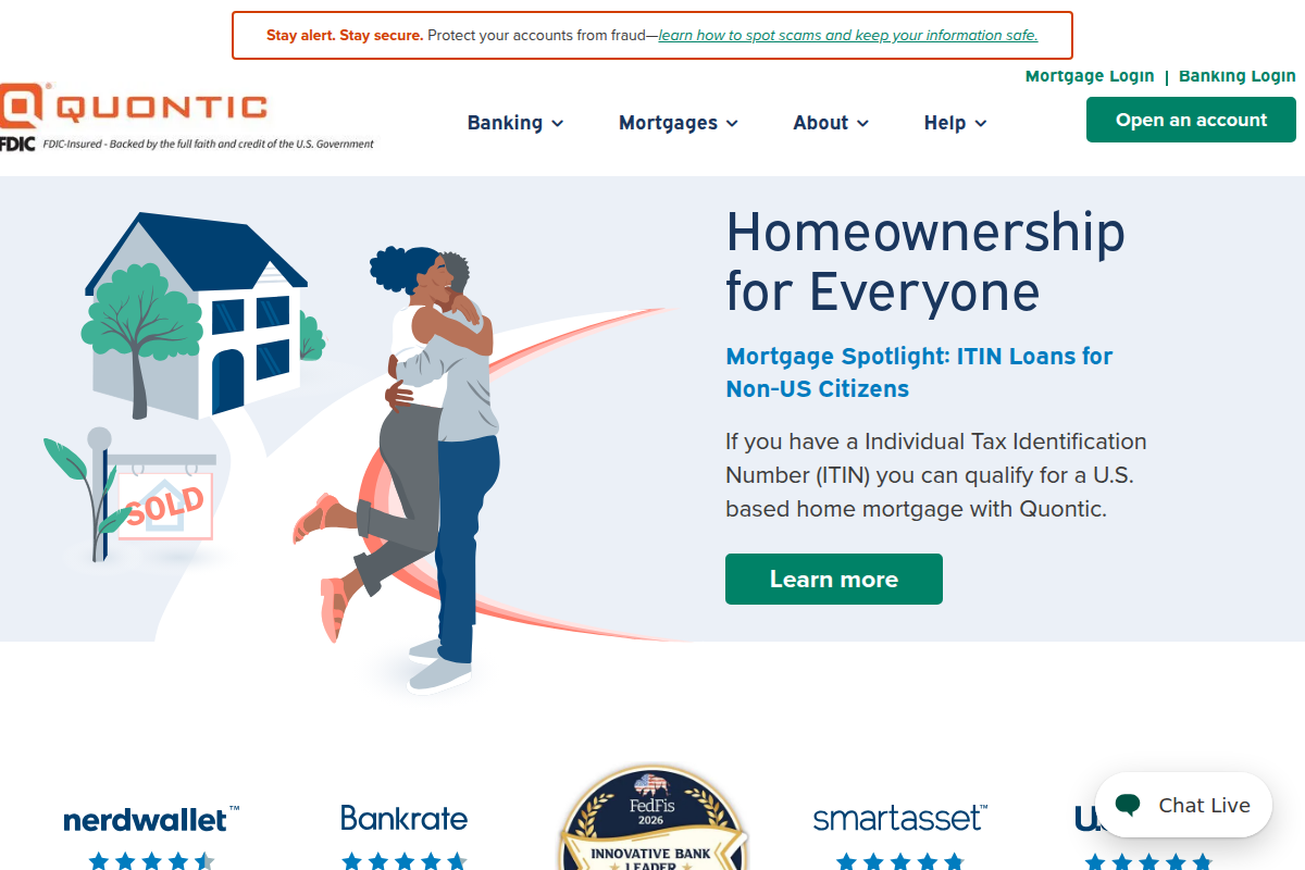 QUONTIC BANK, FSB website snapshot