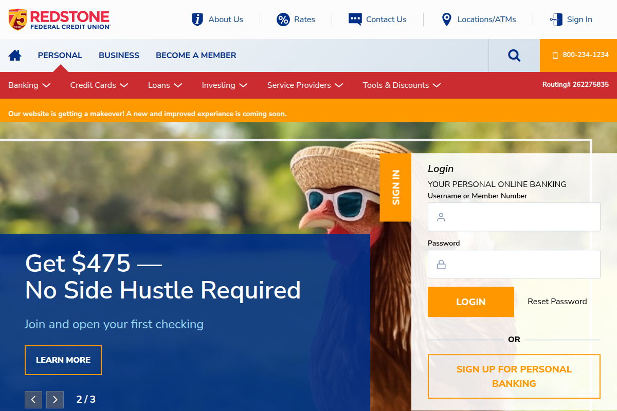 REDSTONE FEDERAL CREDIT UNION website snapshot