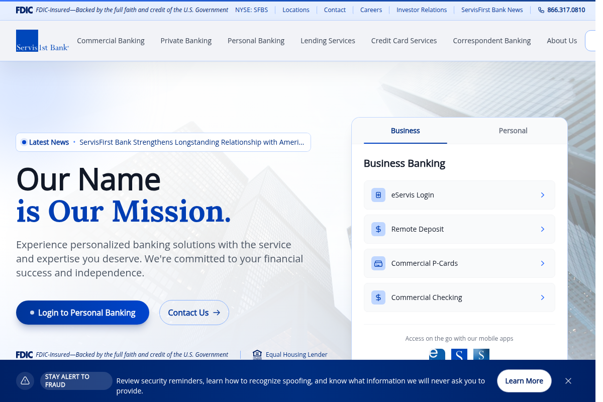 SERVIS FIRST BANK website snapshot