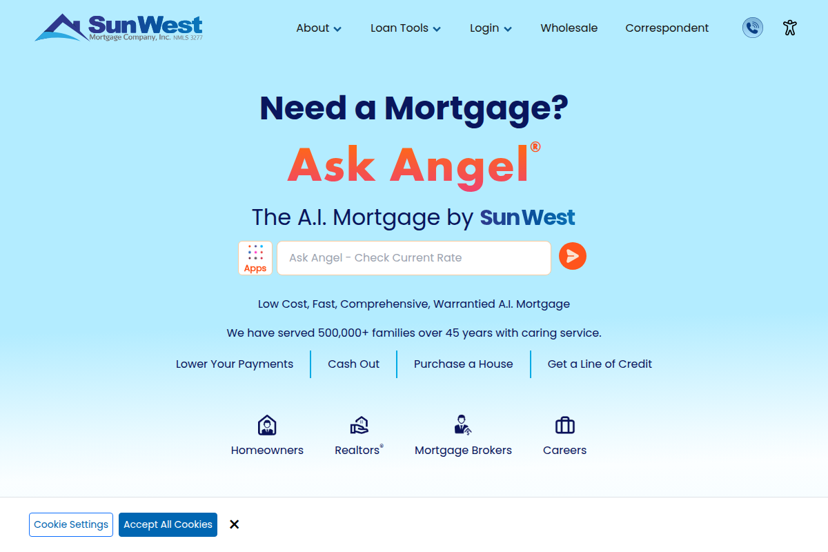 SUN WEST MORTGAGE CO INC website snapshot