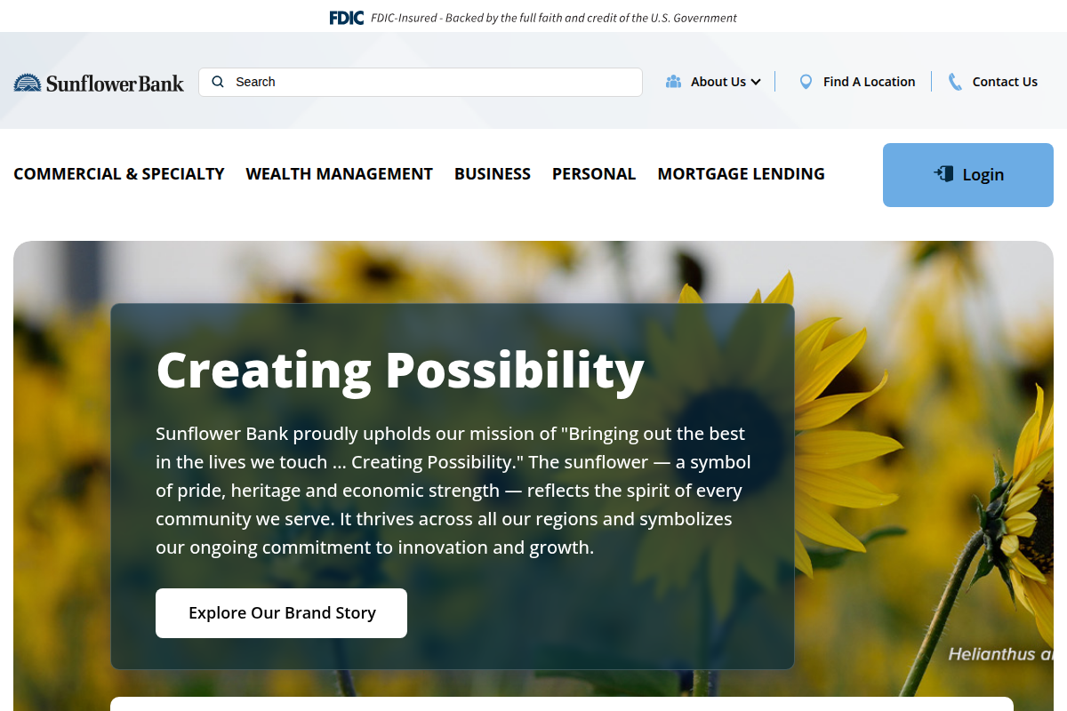 SUNFLOWER BANK, N.A. website snapshot