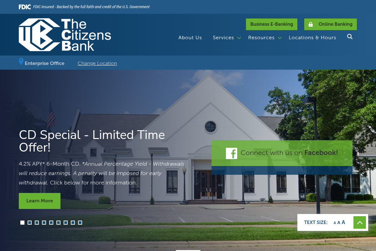 THE CITIZENS BANK website snapshot