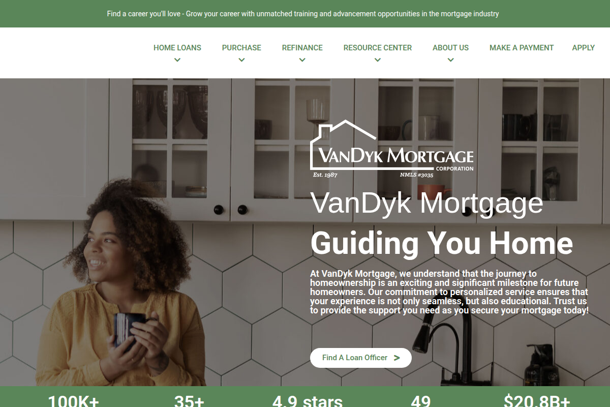 VAN DYK MORTGAGE CORPORATION website snapshot